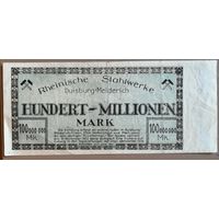 Германия 100 миллионов марок 1923 г Дуйсбург-Мейдерих (Duisburg-Meiderich), рейнские сталеплавильни,