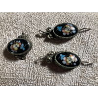 Кольцо + Серьги Черная финифть СССР