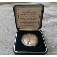 Редкие! 2003. Туркменистан 500 манат. UNC. серебро Ag925. Сертификат, оригинальный футляр!