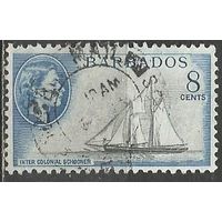 Барбадос. Королева Елизавета II. Парусник. 1953г. Mi#209.