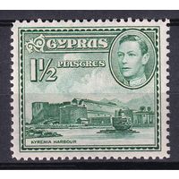 104.BrK. Великобритания. Колонии.  Кипр. Георг VI. Архитектура и пейзажи. 1951 г. 1 1/2P. Mi.#143A.
