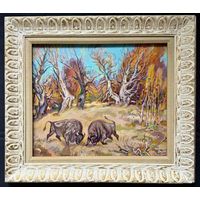 Поплавский Г.Г. Каталожная работа "Осенняя пора.Схватка великанов", 2004г. Холст, акрил. Размер 55х65 см.