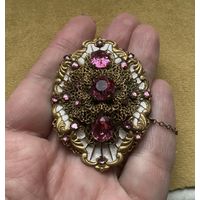 Брошь Антикварная Найгер? Эмаль стразы Богемия