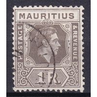 48.BrKM. Великобритания. Колонии. Маврикий. Георг VI. Стандарт. 1R. 1938 г. Mi.#211A.