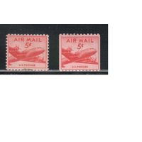 США-1947, (Мих.552 А+С),  **/*  , Авиапочта, Самолет, Дуглас (одиночка), 2 перфорации
