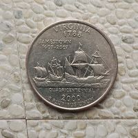 1/4 доллара  2000(Р) года США. Квотер штата Вирджиния.