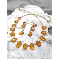 Сет колье-бусы и серьги из натурального медового янтаря