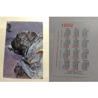 Карманный календарик. Собака.1992 год