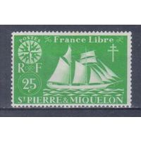 [865] Французские колонии. Сент-Пьер и Микелон 1942. Корабль.Парусник.25с. МNН