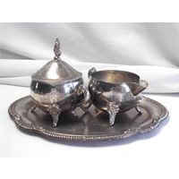 Сервиз Набор кофейный Сливочник+Сахарница на подносе Серебрение Германия