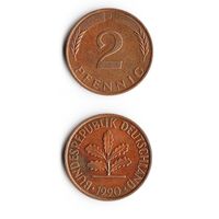 2 пфеннига Германия 1990 года(J)