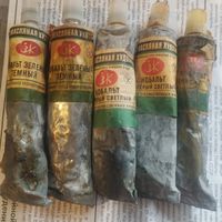 Масляные художественные краски Ленинград СССР Зеленый:  Пентамасляные Кобальт зеленый темный и светлый, казеиново-масляная Зеленый светлый,  Виридоновая