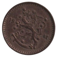 ФИНЛЯНДСКАЯ РЕСПУБЛИКА  1 МАРКА 1941. МЕДЬ