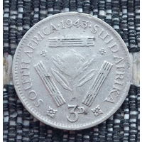 ЮАР 3 пенса 1943 года, D. II Мировая война. Король Георг VI. Серебро! Сторгуй за свою цену, предложи обмен!