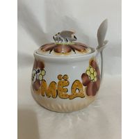 Горшок для мёда с ложкой, живопись. ДФЗ