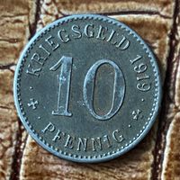 Монета 10 пфеннигов 1919 год. Ваттеншайд. Веймарская республика.