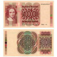 НОРВЕГИЯ 100 Крон 1985 г., P-43c (Камилла Коллетт - Норвежская писательница) UNC