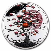 Ниуэ 1 доллар 2022г. "Дерево удачи. Коралл". Монета в капсуле; подарочной рамке - футляре; сертификат; коробка. СЕРЕБРО 31,10гр.(1 oz).