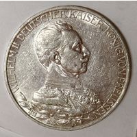 С рубля без мц! 3 марки 1913 Пруссия - 25 лет правлению Вильгельма 2! мундир - блеск
