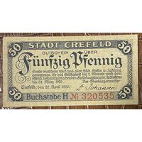 Нотгельд 50 пфеннигов 1920 год. Крефельд. Веймарская республика