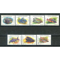 Мадагаскар - 1994г. - рыбки - 7 марок - полная серия, MNH, номинал 95 с маленькой точкой-вмятинкой сверху, номинал 700 с отпечатком на клее [Mi 1717-1723]. #O-Se-Z-1-1