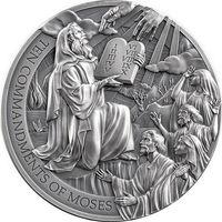 Камерун 2000 франков 2024г. "Библейские истории. Десять заповедей Моисея". Монета в подарочном футляре; сертификат; коробка. СЕРЕБРО 62,20гр.(2 oz).