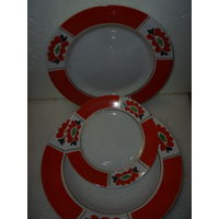 3 Тарелки. Ручная роспись.СССР. Дружковский ф-вый завод