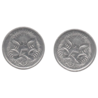 Содружество Австралии ( Австралия ). 5 центов 1988, 1996. Фауна. Ехидна. 2-й тип портрета. Цена за одну монету.