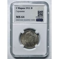 С рубля без мц! 2 марки 1911 Бавария ms 64 Луитпольд