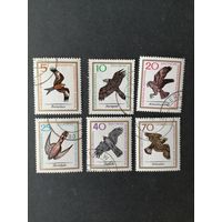 ГДР 1965 Полная серия марок "Хищные птицы Европы" (гашеные с клеем без наклеек, но одна марка без клея и одна имеет след от наклейки) Mi.1147-1152 каталог 6.50 евро