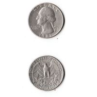 США 25 центов  Квотер  1981 (D) года