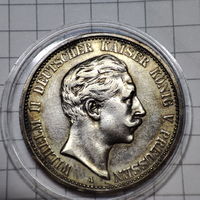 Пруссия 2 марки 1907 г. Вильгельм 2.Серебро.