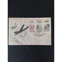 Польша 1958 КПД с неполной серией марок "Авиапочта. Самолет над городами и ландшафтами Польши" (спецгашение) Mi.1080-1082 каталог 8.50 евро