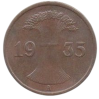 Великая Германская Империя (ІІІ Рейх, Германия.)  1 рейхспфенниг 1936 А (Берлин, Земля Пруссия). АUNC