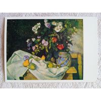 Сезанн. Натюрморт с цветами и фруктами