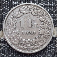 Швейцария 1 франк 1920 года, B. Серебро! Сторгуй за свою цену, предложи обмен!