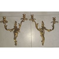Раскошные парные подсвечники. Бронза позолота. Франция 19 век.