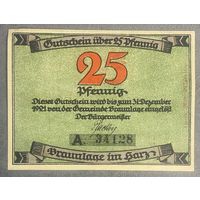 Нотгельд 25 пфеннигов 1921 год. Брауншвейг. Веймарская республика