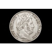 5 франков 1845 г. Франция, Луи Филипп I. Кабинетная патина!