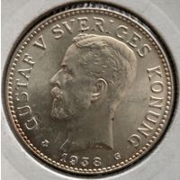 Швеция 1938 год. 2 кроны. Король Густав V (серебро). В отличном коллекционном состоянии!!!