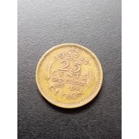 Цейлон 25 центов 1943 г.