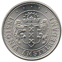 Город Амстердам (Нидерланды). 1 флорин (гульден) 1975. 700-летие Амстердама. Локальная валюта. Законное платёжное средство.