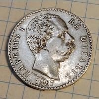 2 лира 1887 г. Италия. Умберто l. Серебро. Смотрите другие лоты с 1 рубля.
