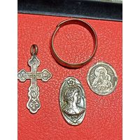 Лот царского серебра,крестик,накладка,образок,обру чалка