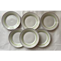 Набор тарелок из 6 штук 175 мм. (с позолотой).  Фарфор. Рига