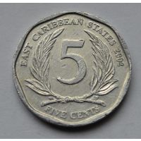 Восточные Карибы, 5 центов 2002 г.