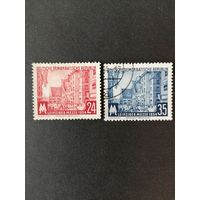 ГДР 1954 Две марками серии "Торговая ярмарка в Лейпциге" (гашение без клея, след от наклейки) Mi.433-434 каталог 2.00 евро