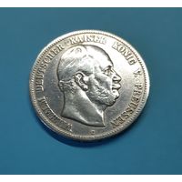 Германия. 5 марок. 1876 год. Вильгельм. Пруссия. Остатки штемпельного блеска. Серебро. Распродажа коллекции