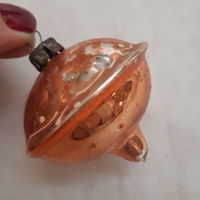 Ёлочная игрушка Юла оранжевая, стекло. СССР