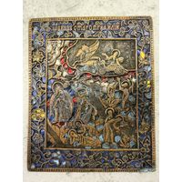 Старинная Литая Икона 19 Века Илья Пророк Или Огненное Восхождение Пророка Ильи Со Сценами Жития. Распродажа коллекции!!!